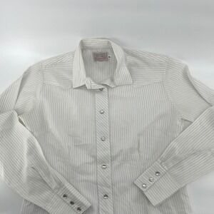 Vintage H Bar C Ranchwear Western Pearl Snap Pinstripe Shirt White Grey Size 36